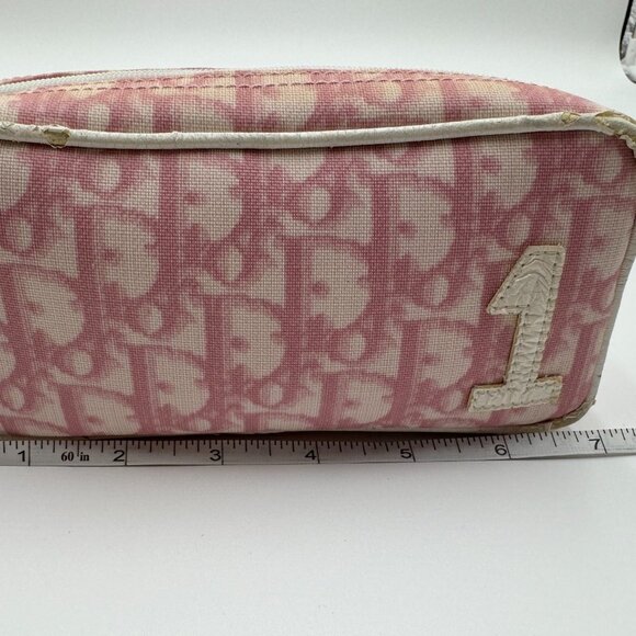 Christian Dior-Authentic-Rare Cosmetic Bag Pouch Pink and White Coated Canvas - Picture 7 of 11
